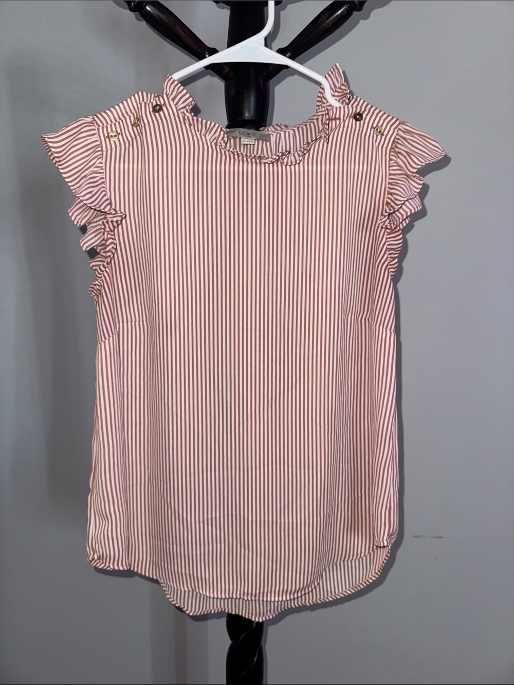 LOFT Pink & White Striped Ruffle Sleeve Blouse 31